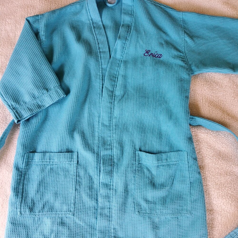 Embroidered "Erica" Waffle Weave Kimono RobeKimono Thigh Length Robe - Picture 8 of 9